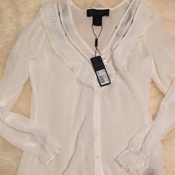 pleated nice blouse, off white chiffon (3 for $30) - Picture 3 of 6